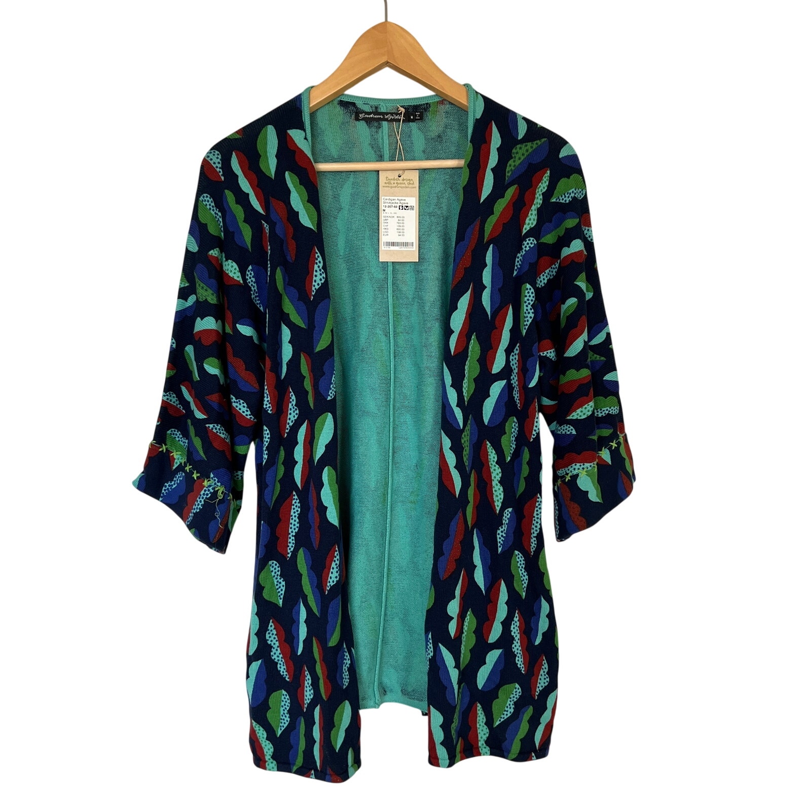 Gudrun Sjoden Knit Cardigan Kimono Sweater 100% Cotton Colorful Lagenlook Size M